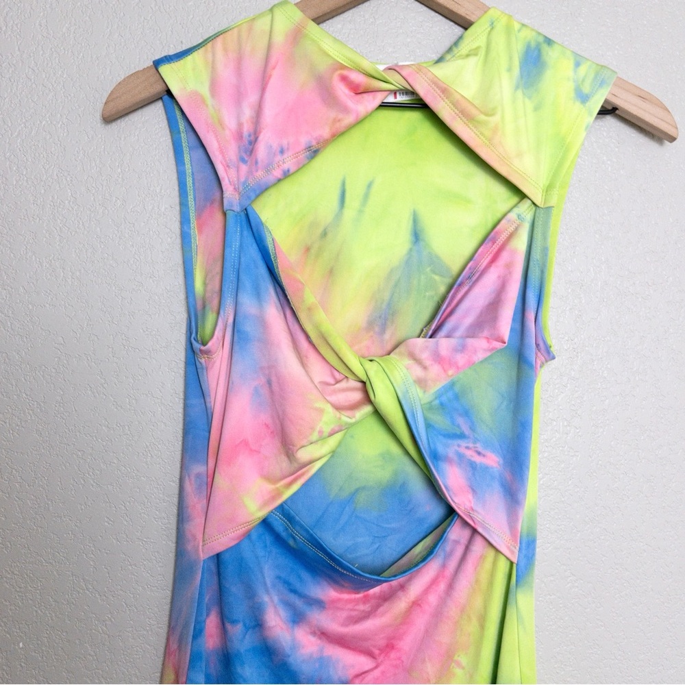 Bronx and Banco Daphnie Tie Dye Cutout Maxi Dress M Sleeveless Front Twist Slit - Picture 6 of 11